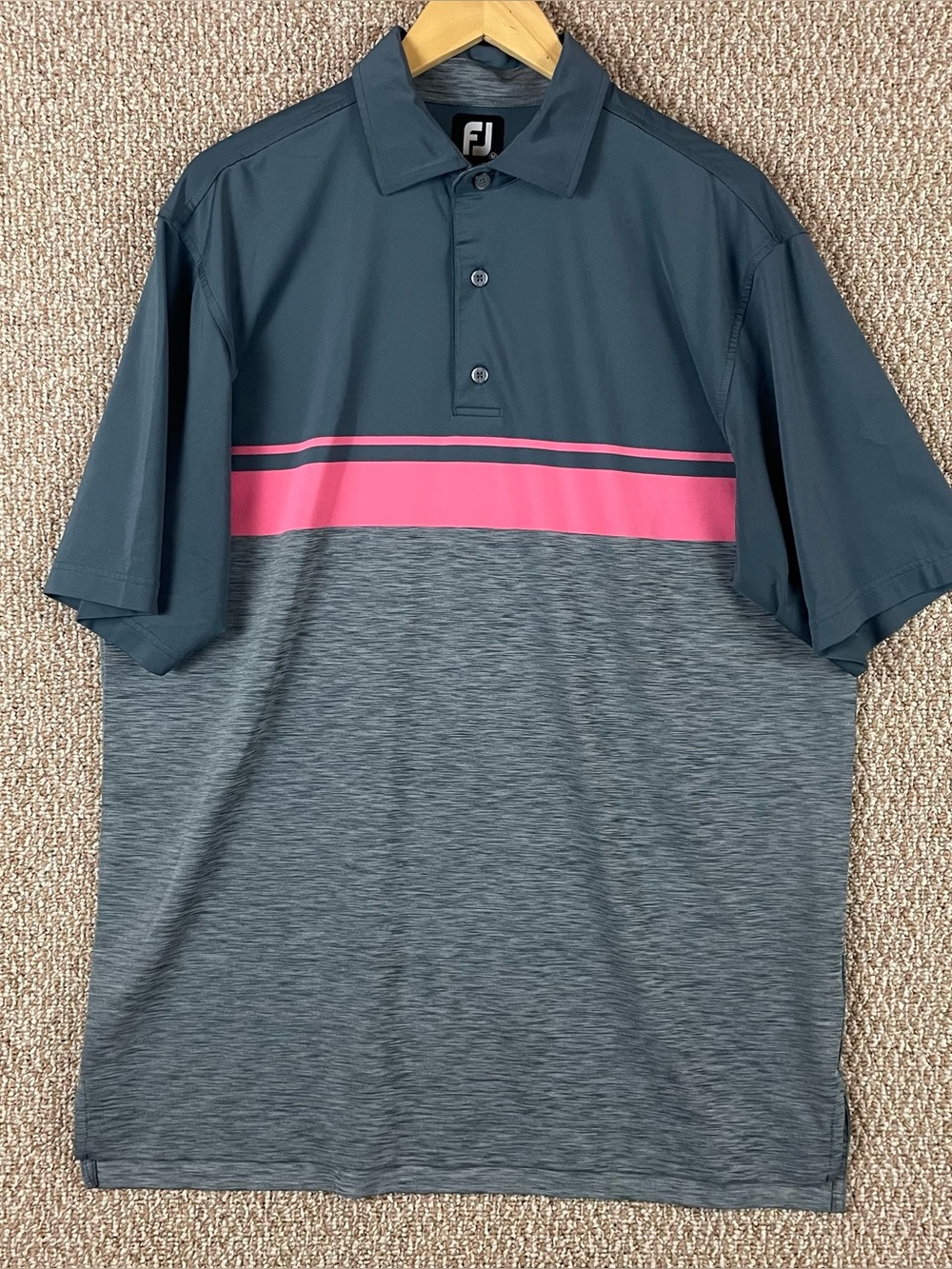 FootJoy Polo Shirt Mens Medium (Fits L/XL) Stripe Golf Performance Stretch 16
